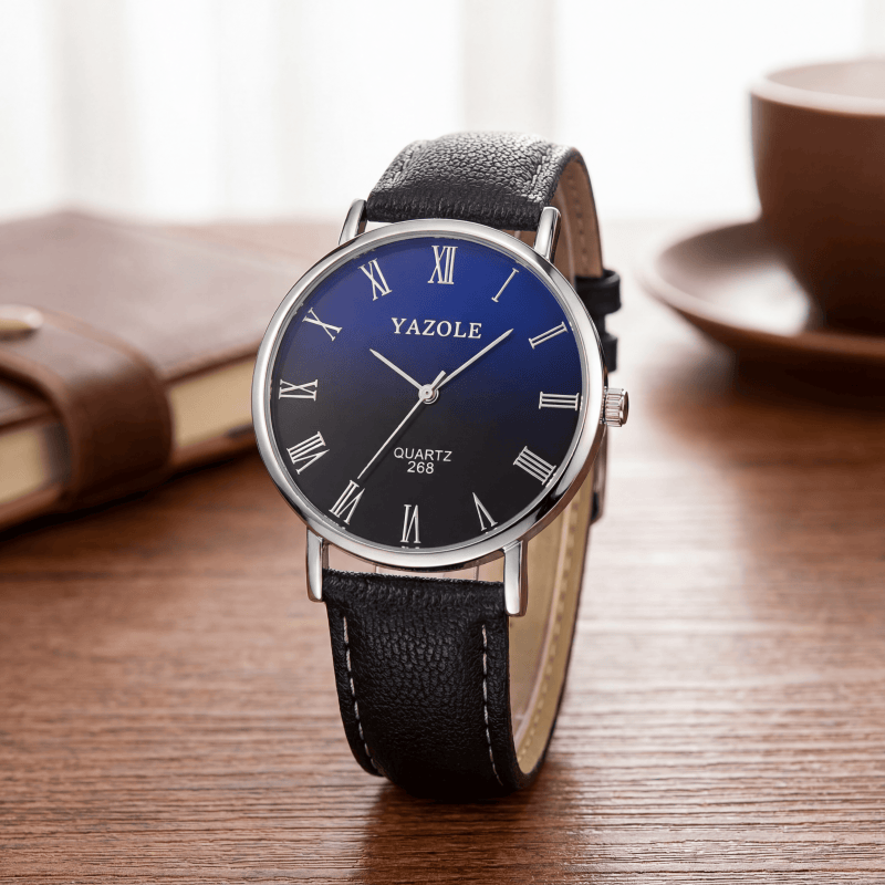 Leather Watch Band Men - Минималистичные кварцевые часы YAZOLE для мужчин,