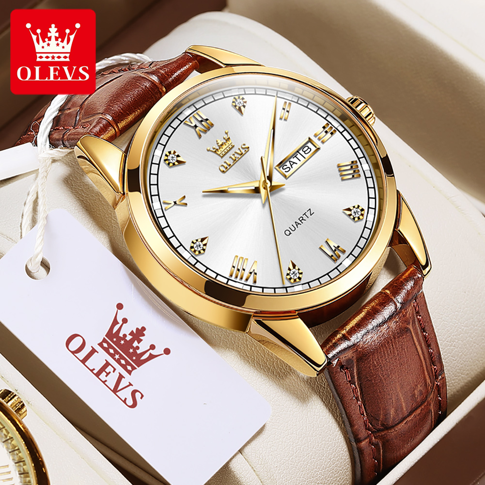 Leather Watch Band Men - OLEVS 6896 Мужские кварцевые часы премиум-класса
